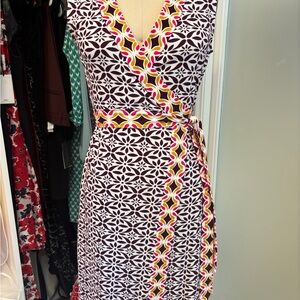 Diane Von Furstenberg Geometric Wrap Dress in Purple and Yellow